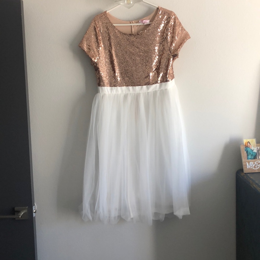 NeeSee’s Dresses Rose Gold Sequin Tea-Length Dress